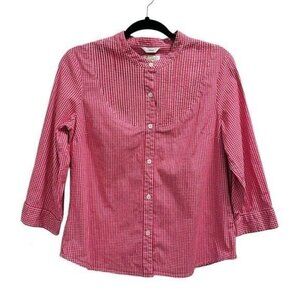 Talbots Red and White Gingham Pleated ButtonDown Shirt Size Medium
